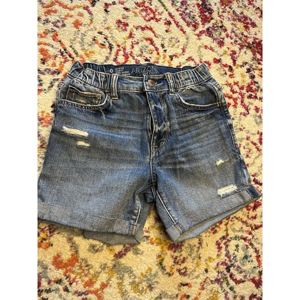 Arizona Jean Co Juniors High Rise Curvy Midi Shorts Pockets Cuffed Stretch Size0
